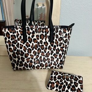 Kate Spade Staci Animal Print leopard Tote and matching wallet.
